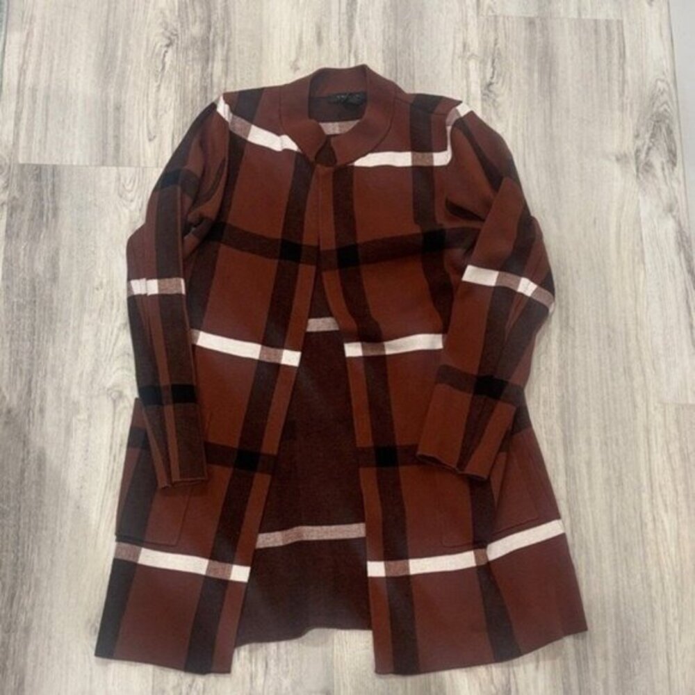 Tahari Brown Plaid Women's Cape open front size medium